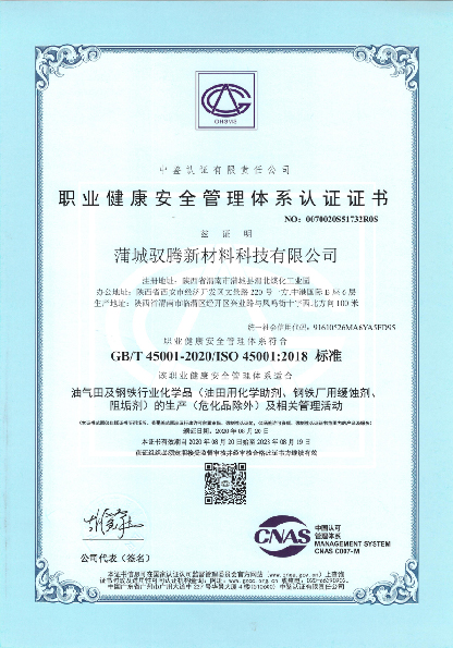蒲城驭腾新材料科技有限公司获三体系认证。